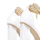 Corashoes Gold-Tone Chain Embellished Ankle Strap Chunky Heels