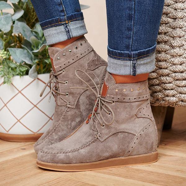 Corashoes Faux Suede Lace Up Booties
