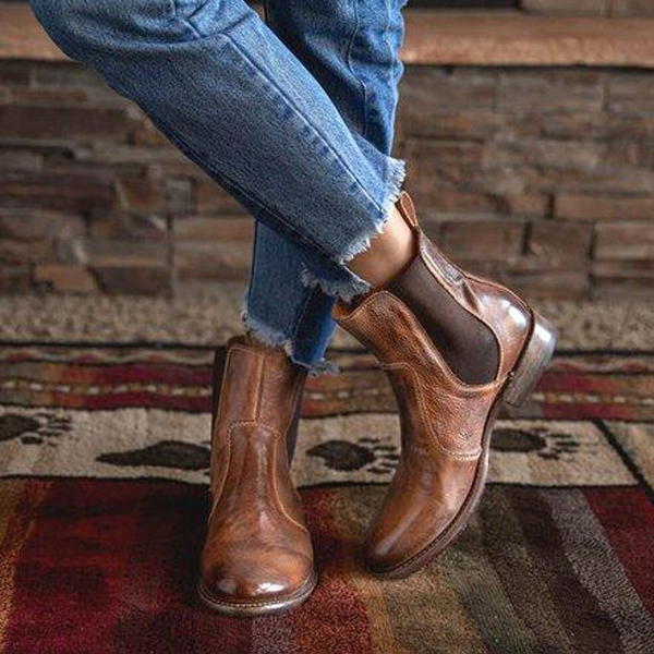 Corashoes Vintage Low Heel Pull-on Ankle Boots
