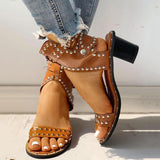 Corashoes Open Toe Rivet Chunky Heeled Sandals For Women