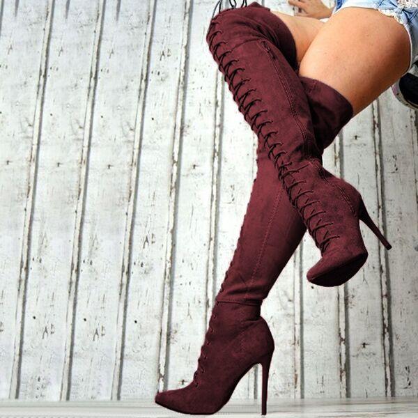 Corashoes Fashion Lace Up Buckle Knee High Combat Boots