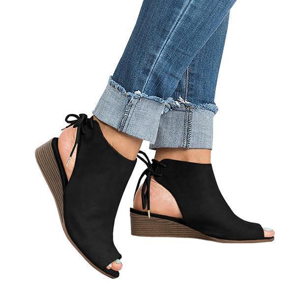 Corashoes Cropped Wedge Open Toe Low Heel Sandals