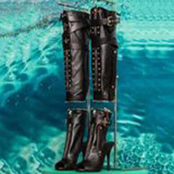 Corashoes S&M Zip-Off And Strap-Up Two Piece Knee Length Heel Boots