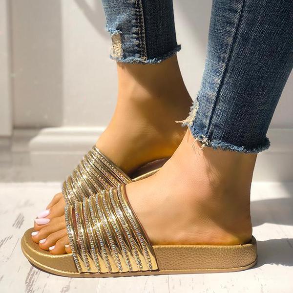 Corashoes Shiny Strappy Slip-On Sandals