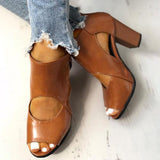 Corashoes Peep Toe Cutout Rivet Chunky Heel Boots