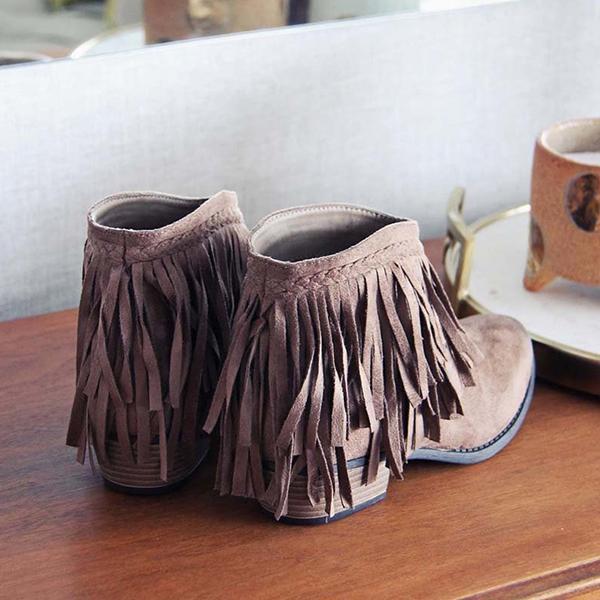 Corashoes Round Toe Casual Chunky Heel Tassel Ankle Boots