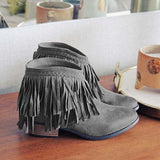 Corashoes Round Toe Casual Chunky Heel Tassel Ankle Boots