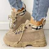 Corashoes Casual Plaid Splicing Lace-Up Martin Ankle Boots