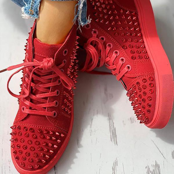Corashoes Solid Studded Eyelet Lace-Up Casual Sneakers