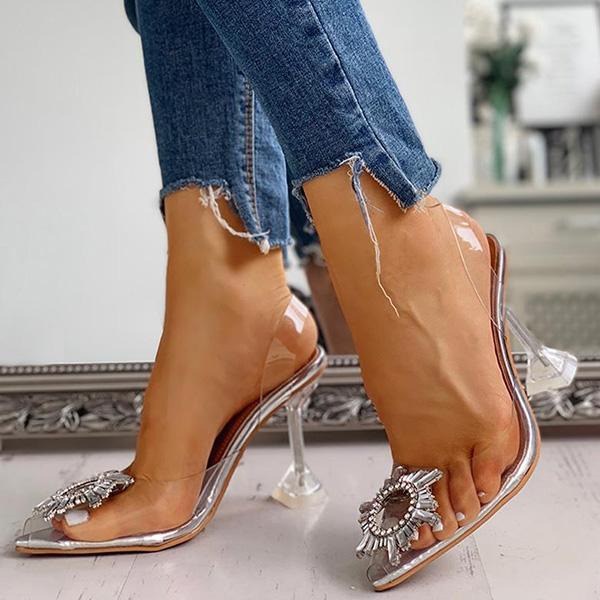 Corashoes Studded Pointed Toe Transparent Thin Heels