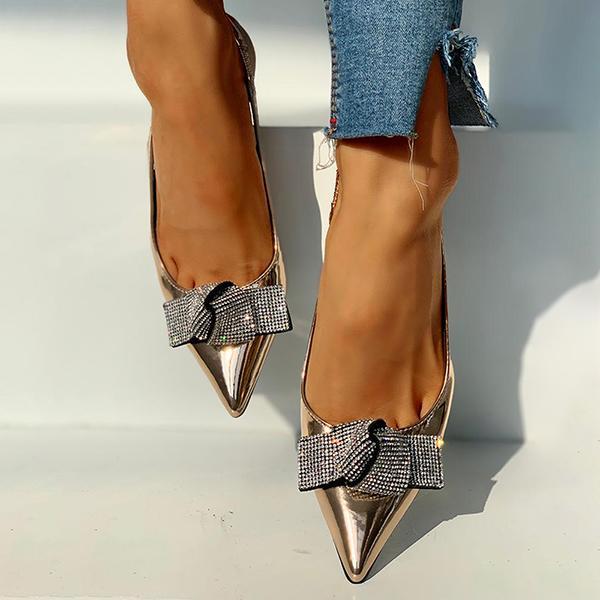 Corashoes Pointed Toe Studded Bowknot Slingback Thin Heels