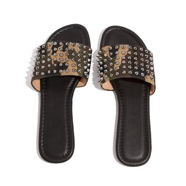 Corashoes Studded Spiked Strap Lightly Padded Insole Slippers