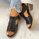 Corashoes Peep Toe Cutout Zipper Chunky Heeled Sandals