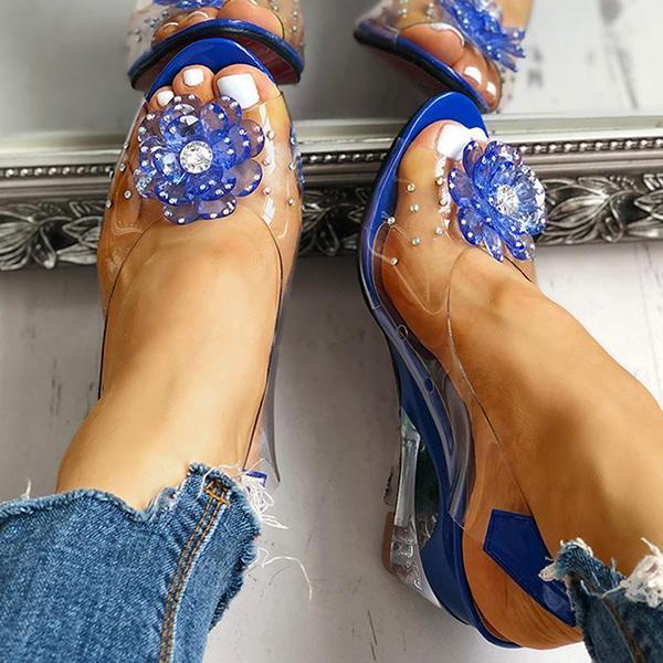 Corashoes Studded Flower Design Transparent Wedge Sandals
