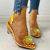 Corashoes Studded Flower Design Transparent Wedge Sandals