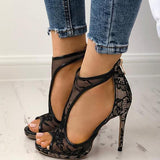 Corashoes Open Toe Cutout Lace Thin Heel Sandals