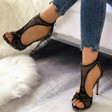 Corashoes Open Toe Cutout Lace Thin Heel Sandals