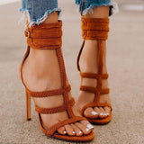 Corashoes Almond Toe Adjustable Button Hemp Rope High Heeled Sandals
