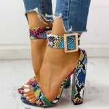 Corashoes Printing Ankle Buckled Chunky Heeled Sandals