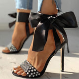 Corashoes Studded Bowknot Design Thin Heels