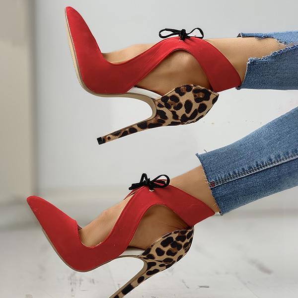 Corashoes Faux Suede Pointed Toe Leopard Distortion Thin Heels