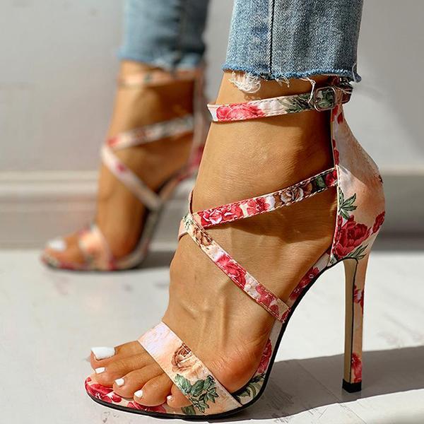 Corashoes Floral Ankle Strap Thin Heels