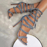 Corashoes Glittering Bandage Lace-up Thin Heels