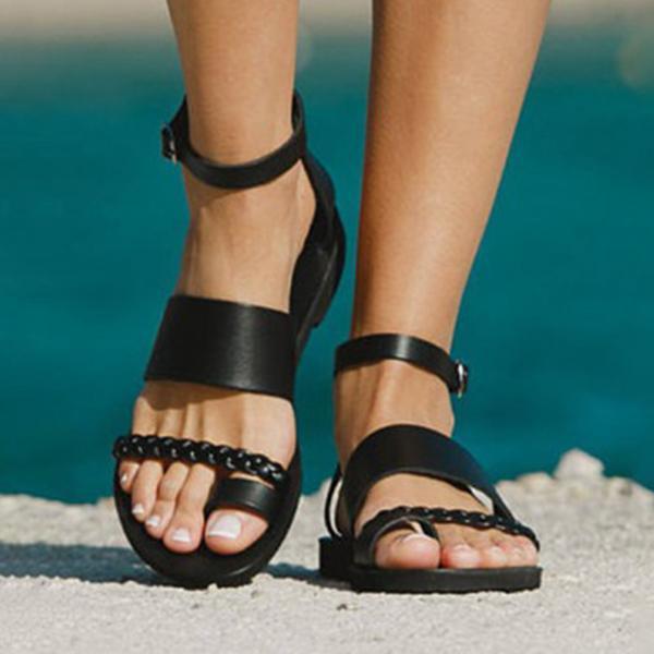 Corashoes Black Round Toe Separator Ankle Strap Sandals