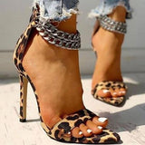 Corashoes Metal Decoration Chain Buckled Open Toe Thin Heels