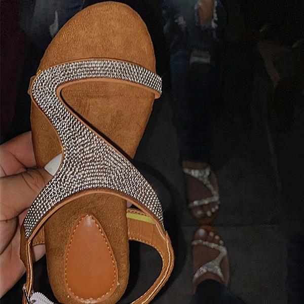Corashoes Women Rhinestones Open Toe Buckle Strap Flat Heel Sandals