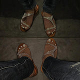 Corashoes Women Rhinestones Open Toe Buckle Strap Flat Heel Sandals