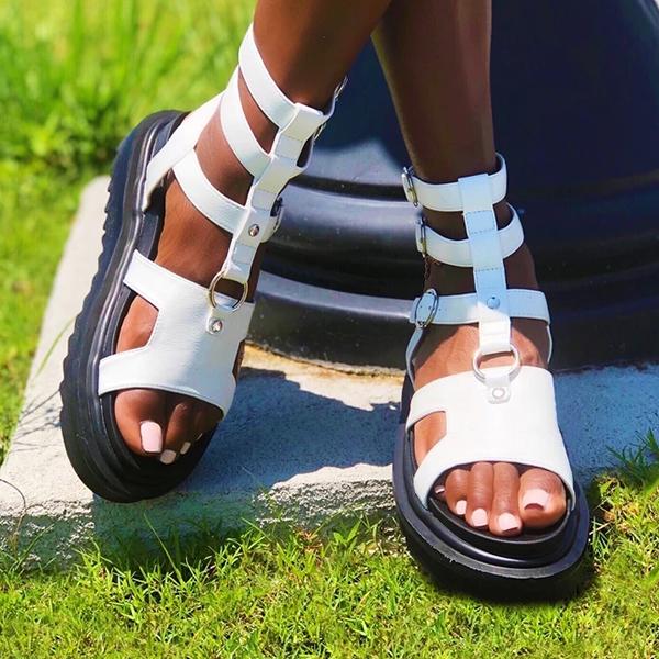 Corashoes White Faux Leather Sandals
