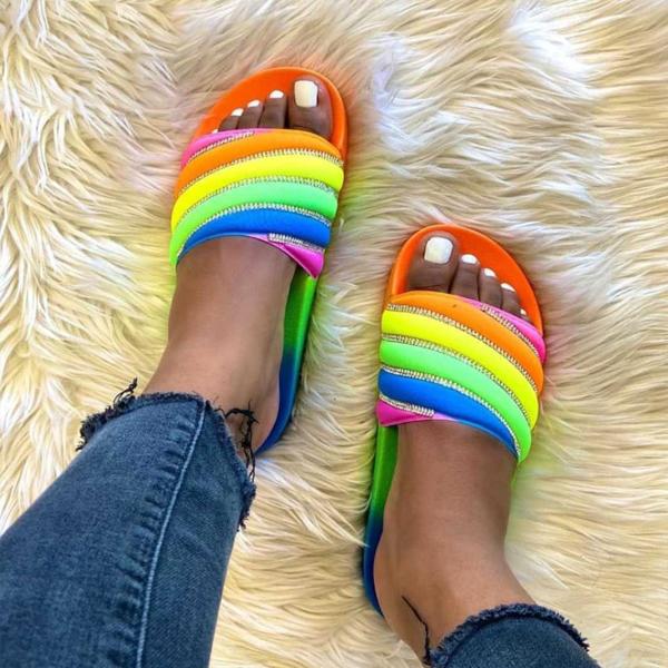 Corashoes Rainbow Diagonal Drilling Women's Slippers
