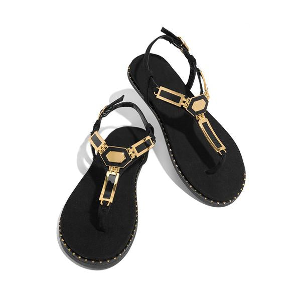Corashoes Gold-Tone Hardware Buckle Slippers