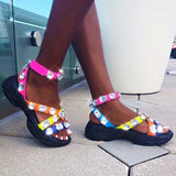 Corashoes Line-Style Buckle Platform Colorful Sandals