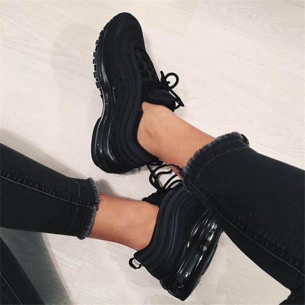 Corashoes Black Casual Strappy Platform Sneakers