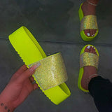 Corashoes Women Rhinestones Open Toe Platform Slippers