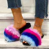 Corashoes Women Casual Fur Multicolor Rainbow Slippers