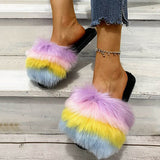 Corashoes Women Casual Fur Multicolor Rainbow Slippers