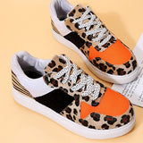 Corashoes Round-Toe Patchwork Leopard Print Sneakers