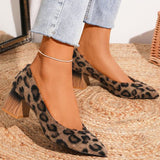 Corashoes Leopard Faux Fur Pump Chunky Heels