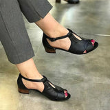 Corashoes Casual Peep Toe Solid Leather Buckle Sandals