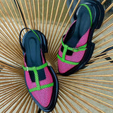 Corashoes Chic Mix Color Strap Buckle Detail Slingback Slip-On Sandals