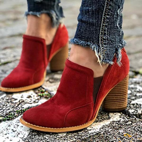 Corashoes Elegant Slip On Chunky Heel Ankle Red Boots