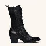 Corashoes Plus Size Viantage Leather Lace Up Chunky Heel Boots