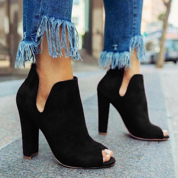 Corashoes Women Solid Peep Toe Chunky Heeled Boots