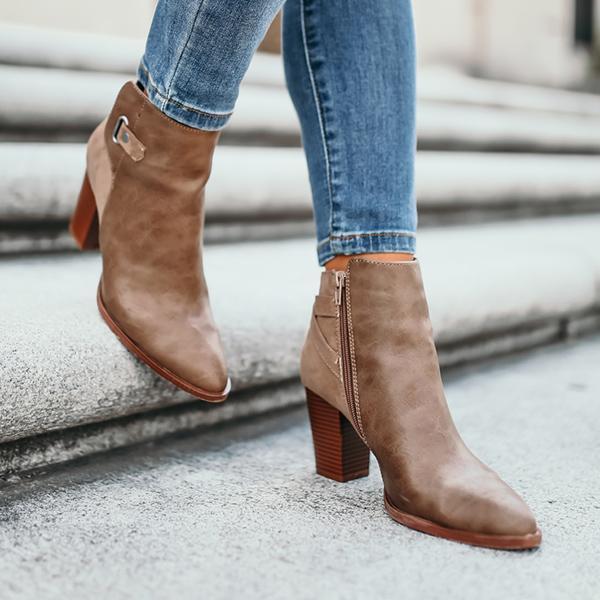 Corashoes Taupe Buckle Back Booties