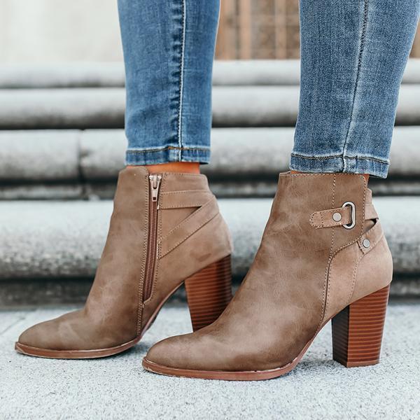 Corashoes Taupe Buckle Back Booties