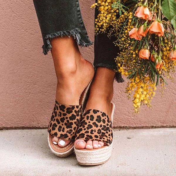 Corashoes Fashion Leopard Wedge Sandals