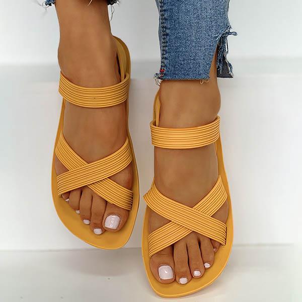 Corashoes Solid Crisscross Strap Flat Sandals